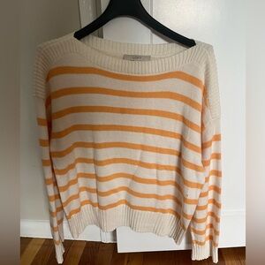 LOFT Cream Sweater with Orange Stripes- Large